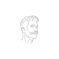 Barbershop brutal male head hairstyle mustache grooming beauty salon line vintage logo vector