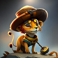 lion with a hat