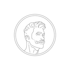 Barbershop fashion hipster man portrait hairstyle mustache grooming line vintage logo vector
