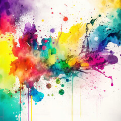 Photo bright abstract watercolor background. colored chaotic paint splatter. rainbow watercolor wallpaper