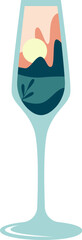 Champagne cocktail glass with paradise landscape