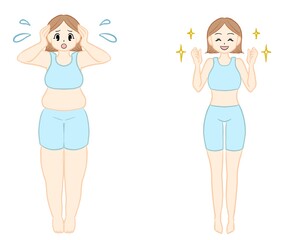 This illustration is an image of a fat woman and a skinny woman side by side.