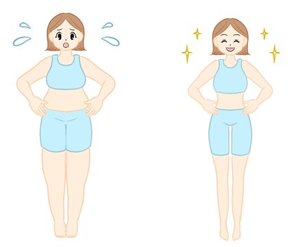 This illustration is an image of a fat woman and a skinny woman side by side.