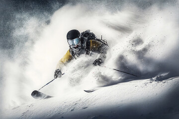 skier under an avalanche illustration, Generative AI