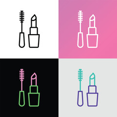 Fototapeta premium Makeup thin line icon: mascara and lipstick. Logo for makeup artist. Modern vector illustration.