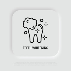 Teeth whitening thin line icon. Clean shine teeth. Dental treatment. Vector illustration.
