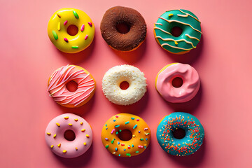 Cute donuts in colorful boxes. Generative Ai