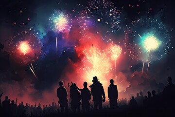 Fototapeta na wymiar a group of fireworks during a celebration, 2018 has begun!. Generative AI