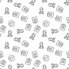 Fototapeta premium Vector seamless pattern of blood, medical prescription, female doctor on white background. It can be used for printing on various surfaces