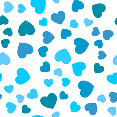 Colorful seamless pattern of turquoise and light blue hearts. Suitable for printing on textile, fabric, wallpapers, postcards, wrappers