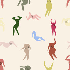 Matisse people silhouettes seamless pattern. Henri Matisse abstract figures In different poses.