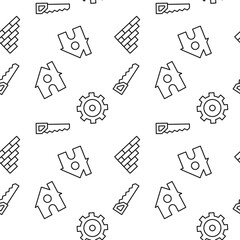 Vector seamless pattern of saw, gear, cogwheel on white background. It can be used for textile, backgrounds, placards, banners, backgrounds