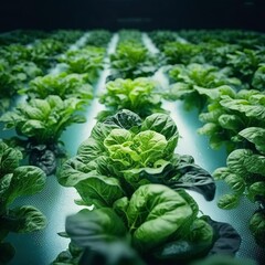 In hydroponics, vegetables are grown. Growing lettuce hydroponically in a greenhouse for market export. Plant, vegetable, and salad farming, Generative AI
