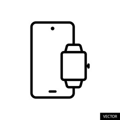 Smartphone and smartwatch, mobile phone and wrist watch vector icon in line style design for website, app, UI, isolated on white background. Editable stroke. Vector illustration.