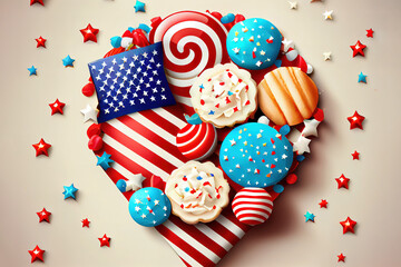 Obraz premium Top view of usa independence day decorations