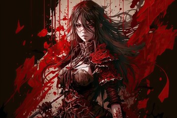 blood knight anime girl, illustration, generative ai