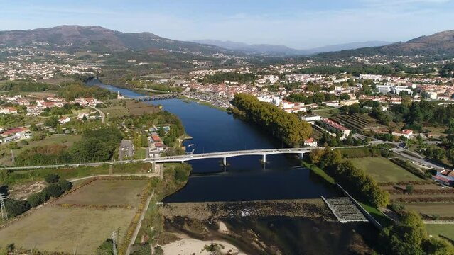 Fly Above City of Ponte de Lima in Portugal