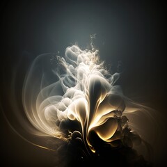 Puffs of ivory smoke on a lovely abstract light background with an intriguing dramatic illumination, Generative AI