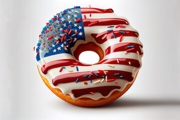 Usa national donut day illustration donut glazed in the colors of usa flag. Generative Ai