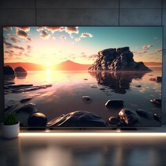 Seascape with a summer sunset with a vast vista of sky and water, Generative AI