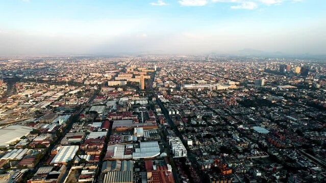aerial shot of mexico city during a very polluted day from Tlatelolco