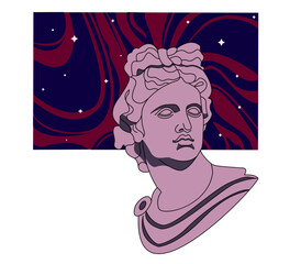 Creative modern classical Sculpture Stickers. Vector Apollo bust. Aesthetic contemporary art collage. Vaporwave style poster concept. Urban street style vaporwave. Creative poster, t-shirt composition