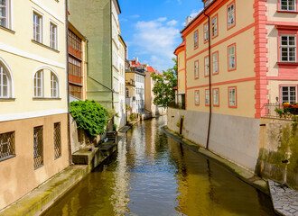 Fototapeta na wymiar Little Venice district and Certovka river in Prague, Czech Republic