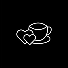 Love coffee line icon. Hot cappuccino cup sign isolated on black background