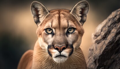 Puma. Portrait mit Blick in die Kamera. Generative AI image