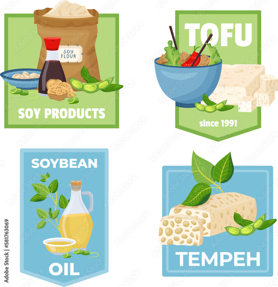 Poster soy products flat labels