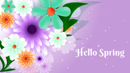 Fototapeta na wymiar Spring wallpaper paper style purple gradient spring floral background