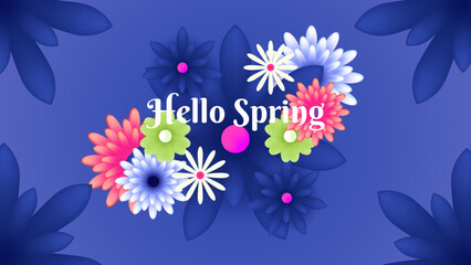 Fototapeta na wymiar Hello spring. Paper style spring blue background vector