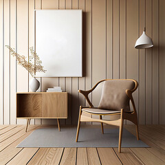 Home interior design with furniture. Modern living room with armchair. Minimal style. illustration, Generative AI