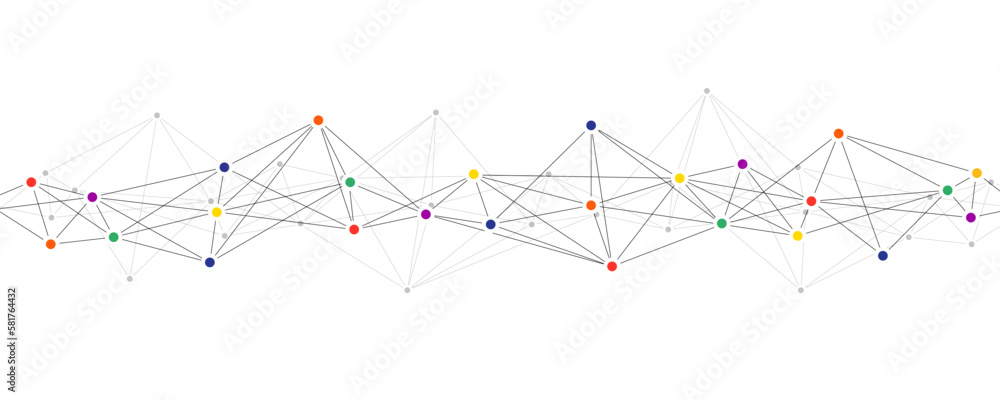 Poster Abstract polygonal network system connect lines and colorful dots background template.