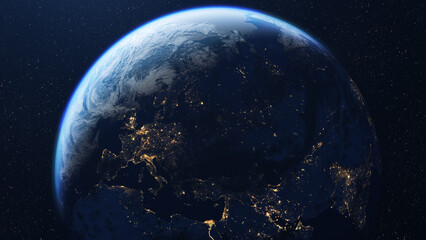 Beautiful view of planet earth and europe seen from space - obrazy, fototapety, plakaty
