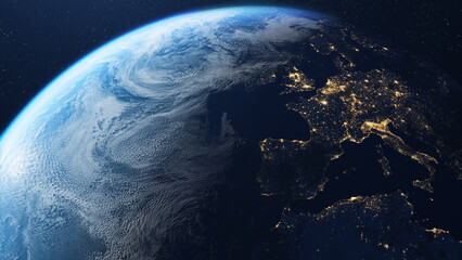 Beautiful view of planet earth and europe seen from space