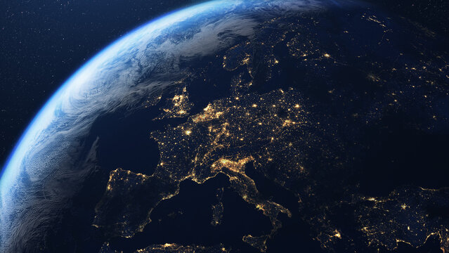 Beautiful view of planet earth and europe seen from space