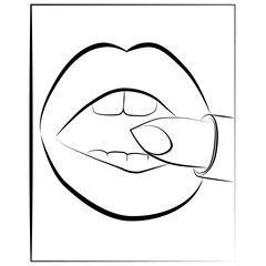 Lips. Lipstick. Portrait. A woman's face in an artistic style with one line. Continuous portrait online. A continuous line of artistic female face.