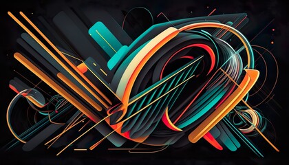 A dynamic abstract composition with neon lines and shapes that intersect and overlap  Generative AI