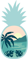 Fototapeta na wymiar Summer pineapple shape with paradise landscape