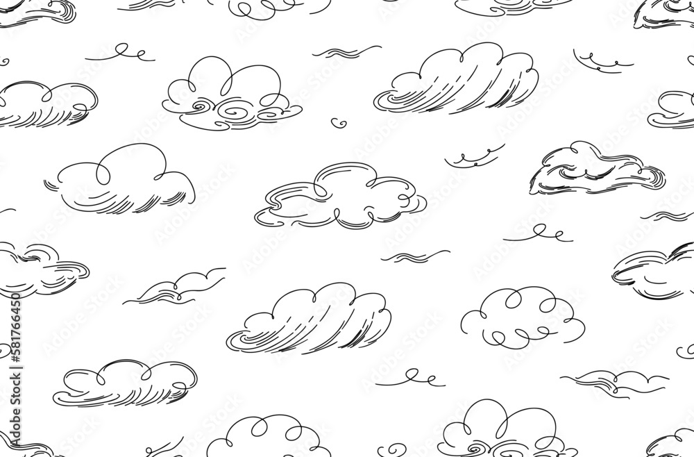 Poster seamless cloud pattern graphics in trendy style on white background.