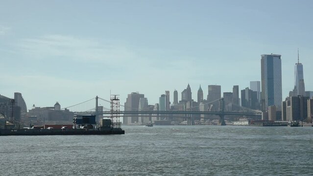 Brooklyn bridge and Manhattan view from Hudson river, New York