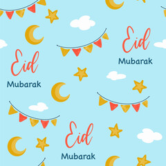 Eid Mubarak Greetings Banners Vector Seamless Pattern