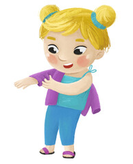 cartoon child kid girl taking off or putting on clothes by him self childhood illustration for kids