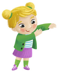 cartoon child kid girl taking off or putting on clothes by him self childhood illustration for kids