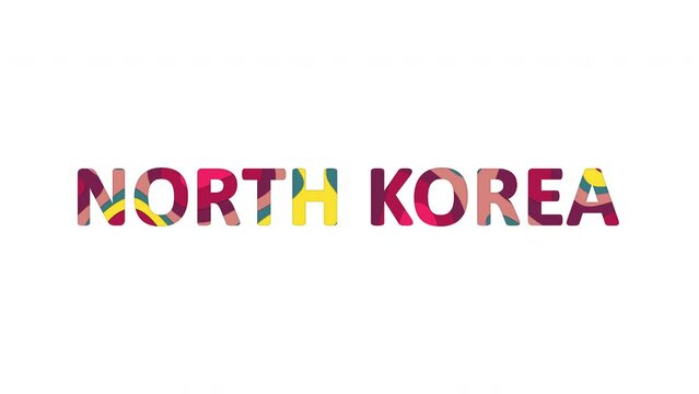 Multi-colored inscription country name NORTH KOREA with colored spots floating inside. Looped from frame 120 to 839, Alpha BW at the end