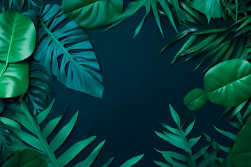 Fototapeta na wymiar Collection of Green Tropical leaves Foliage plant in color with space in Green Background. - simple, versatile, background, surface, material, pattern, digital, design.