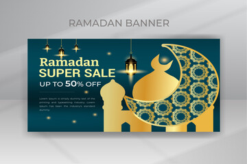 Editable Ramadan Kareem Biggest Flash Promotion Super Sale Banner, Ramadan Discount Sale Design Template for Display Web Promotion Social Media Advertising Banner or Printing