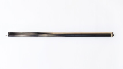 Billiard cues on a white background. Parts of a billiard cue close-up. Live photos of a billiard cue