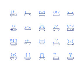 Router line icon set. Editable stroke. Duotone color. computer, wi-fi, signal, gateway, line, white, wireless, illustration, technology, mobile, business, digital.